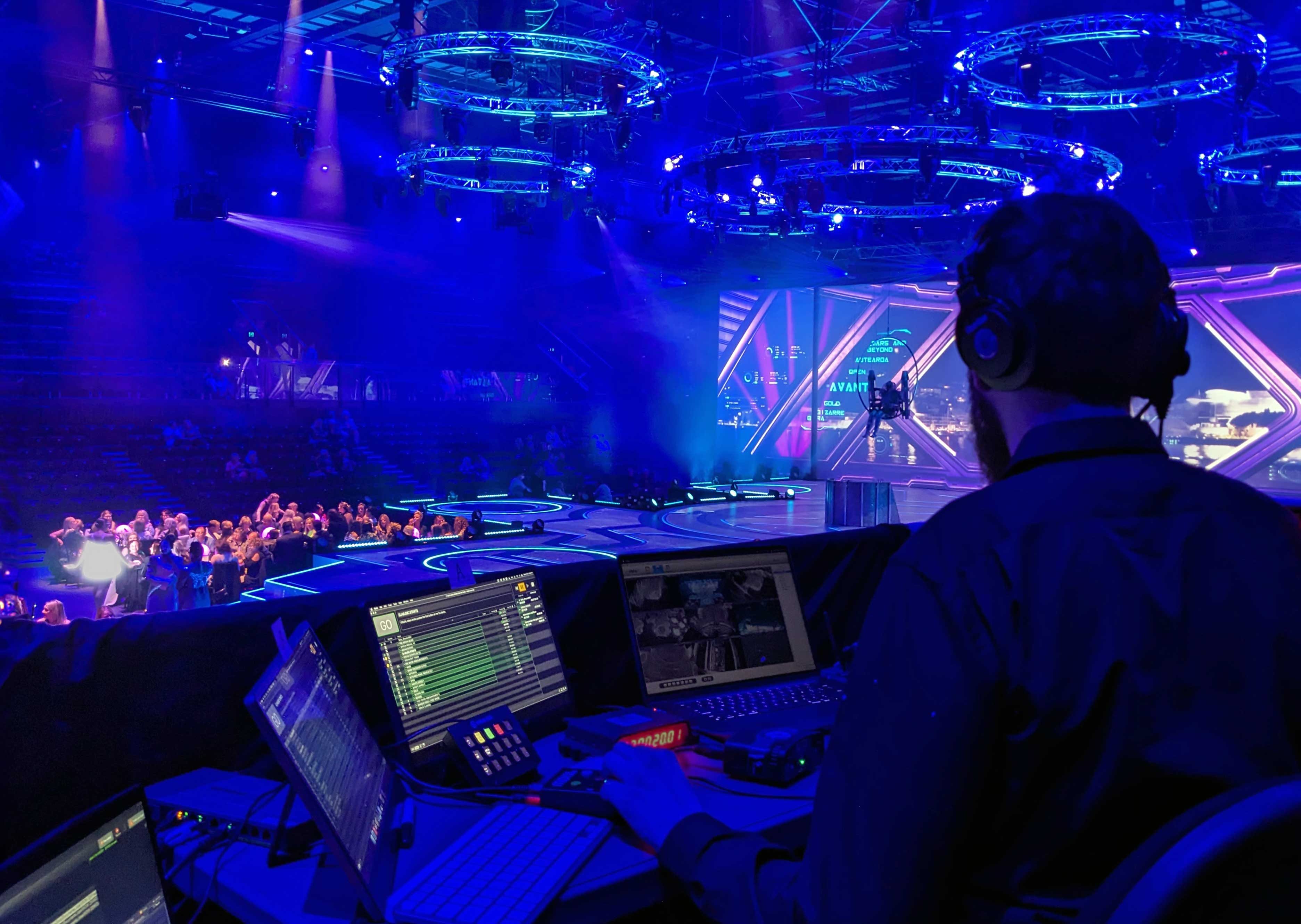 Paige Barnes operation QLab during the World of WearableArt show.