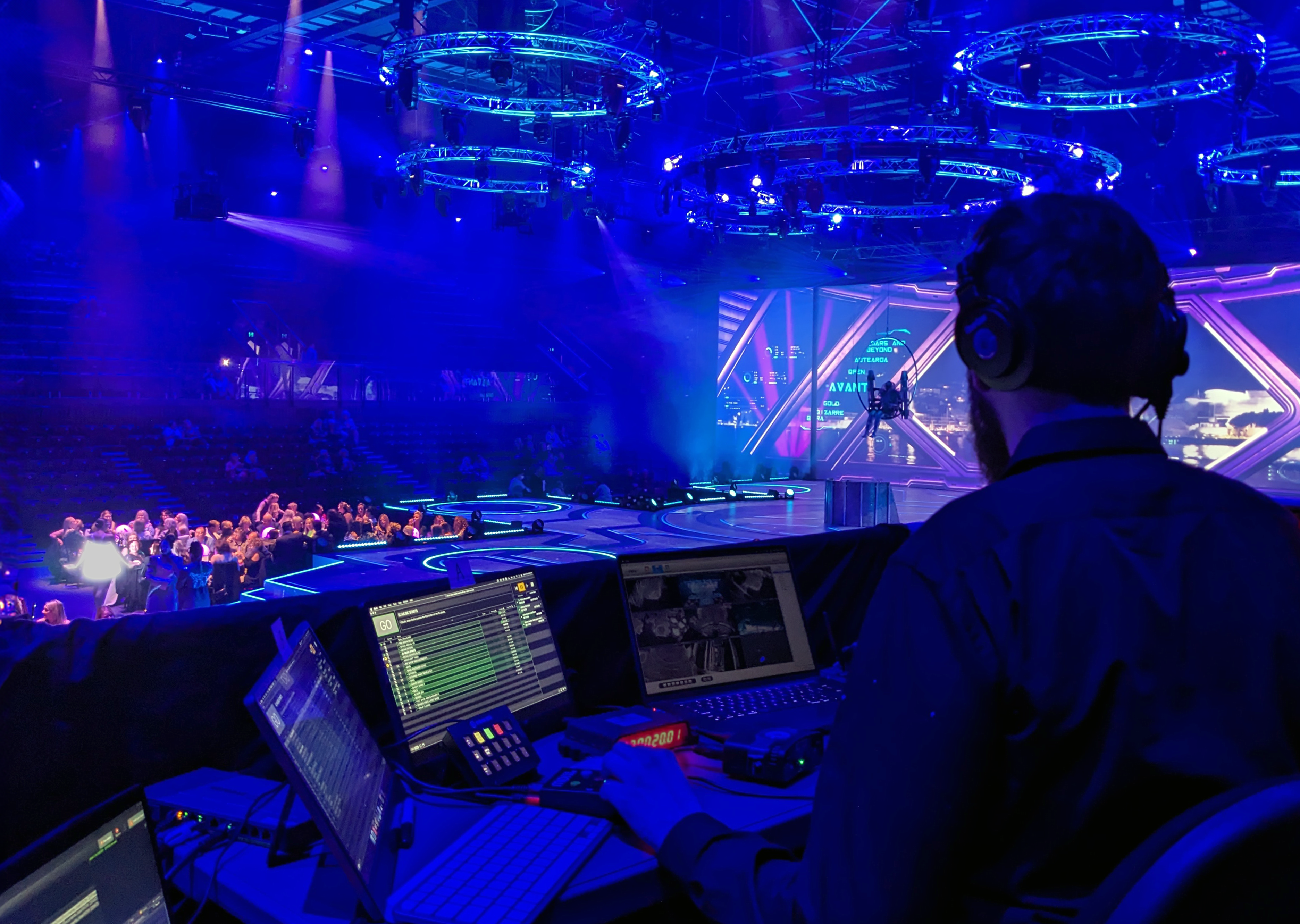 Paige Barnes operating a sound console.